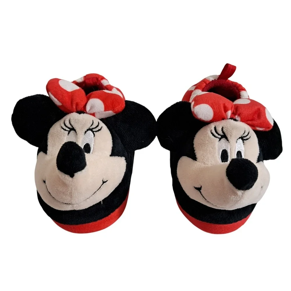 Disney Minnie Mouse Toddler Kids Slippers 7/8 Red Polka Dot Plush‎